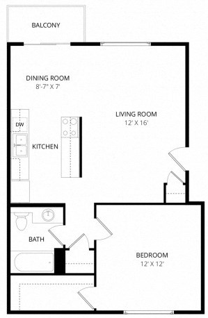1x1 w Washer and Dryer floor plan